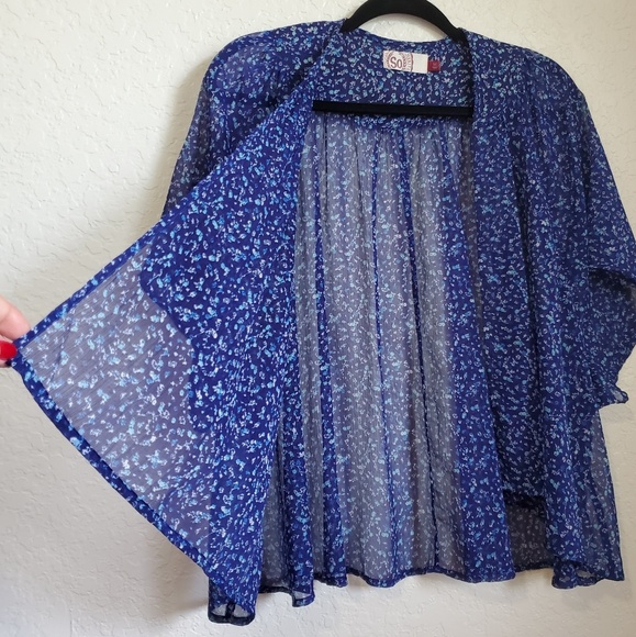 SO HERITAGE BLUE FLORAL KIMONO/coverup SIZE M - Picture 5 of 8